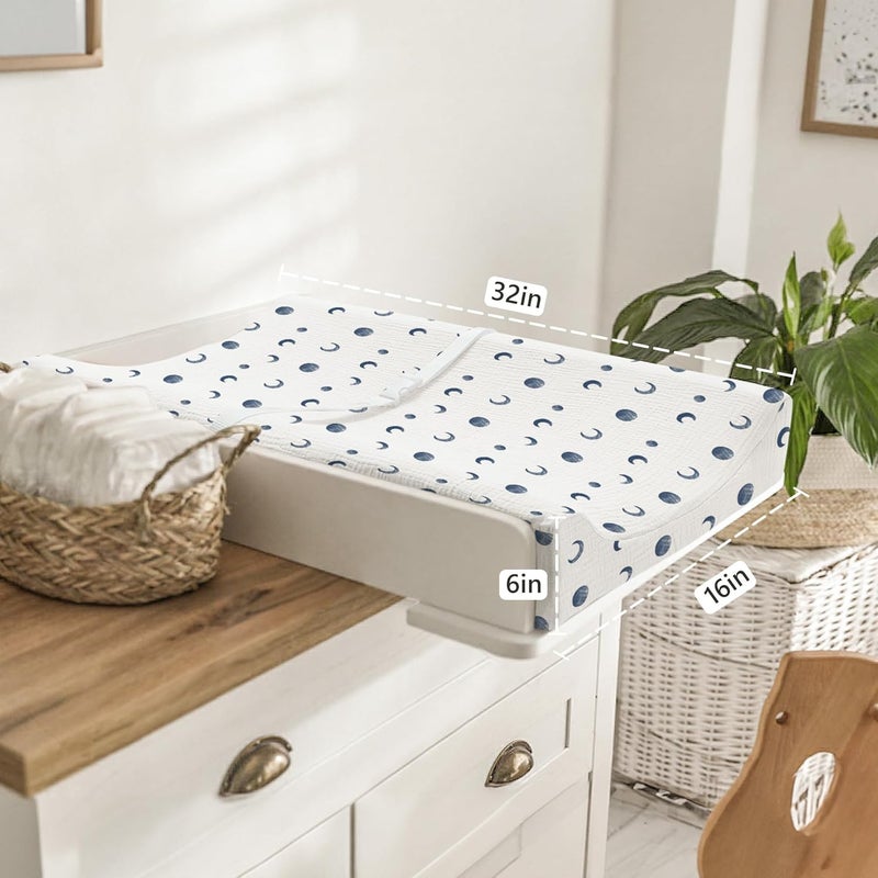 Bearmoss Changing Pad Cover, 2 Pack Muslin [100% Cotton] Diaper Changing Table Covers, 32'' x 16'' Soft Breathable Changing Pad Sheets for Unisex Baby Girls and Boys with Strap Holes (Bluemoon) - Image 5